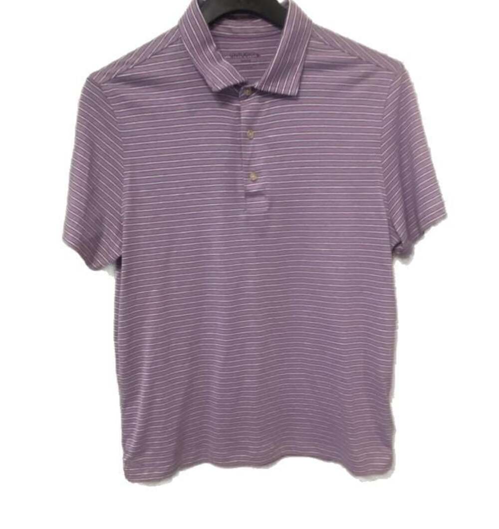 UNTUCKit Fernandez Men M Polo Shirt Purple White Stripe Supima Cotton Blend